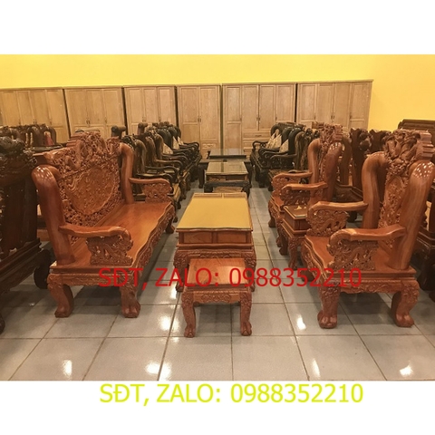 [Trả góp 0%] Bộ bàn ghế chạm rồng bát tiên gỗ hương đá tay 12 6 món