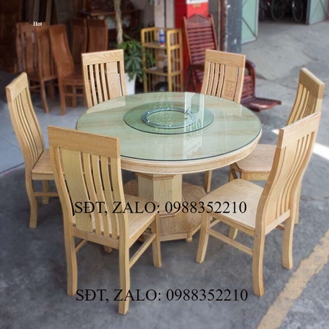 Bàn ăn gỗ sồi tròn 6 ghế
