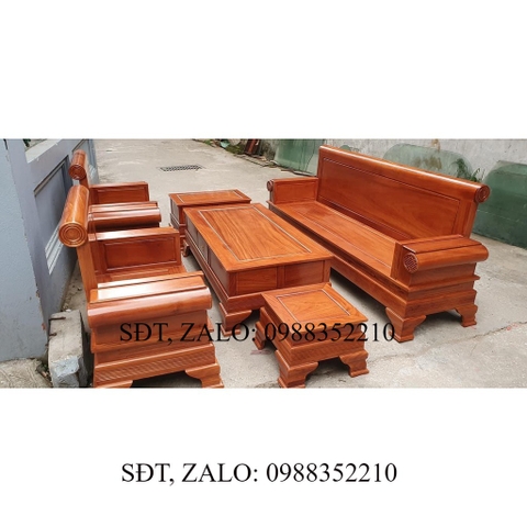 Bộ bàn ghế giả cổ kiểu pháo gỗ gõ đỏ
