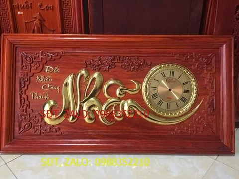 Tranh đồng hồ gỗ chữ Nhẫn 41cmx81cm