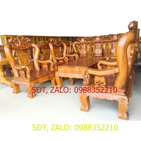 [Trả góp 0%] Bộ sofa phòng khách 6 món gỗ gõ tự nhiên tay 12, bộ bàn ghế phòng khách
