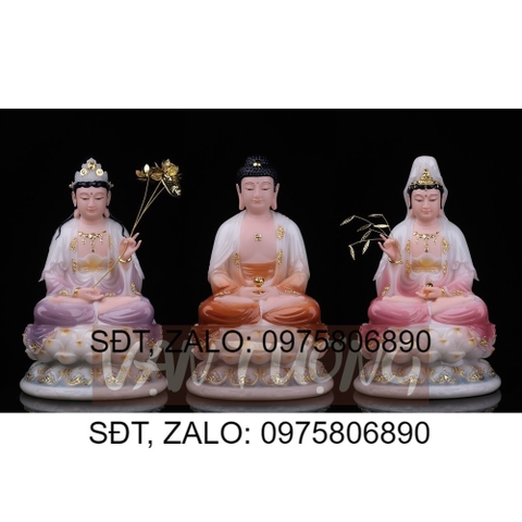 [HCM]Bộ 3 Tượng Tây Phương Tam Thánh Ngồi Đá Cao Cấp Phối Màu Nâu