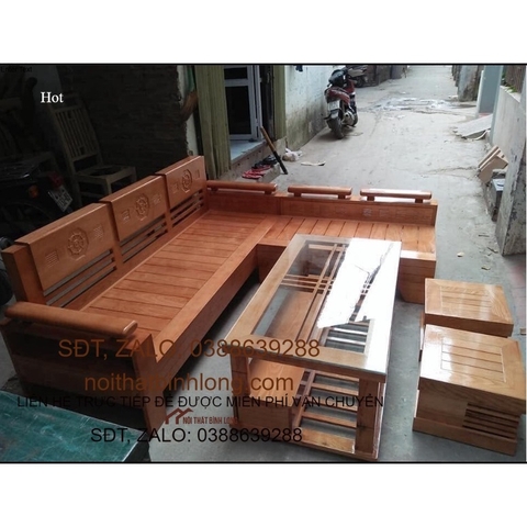 Bộ bàn ghế sofa phòng khách Chữ L gỗ sồi Nga