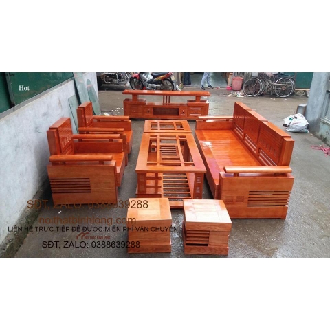 Bàn ghế Phòng Khách bộ đối mặt nan tặng cả kệ mẫu 98