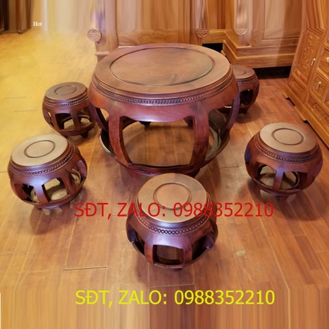 [Trả góp 0%] Bộ bàn ghế kiểu trống gỗ hương 7 món  bộ bàn tròn trống thích hợp cho không gian nhà bạn