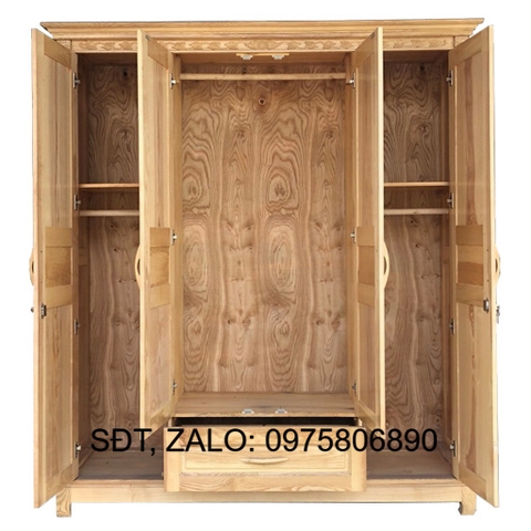 [Trả góp 0%] Tủ Áo 4 Cánh Gỗ Sồi Nga Tự Nhiên , tủ đựng quần áo gỗ 1m8
