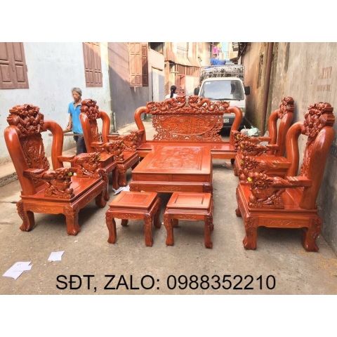 Bộ bàn ghế gỗ phòng khách rồng phượng bảo đỉnh gỗ cẩm vàng