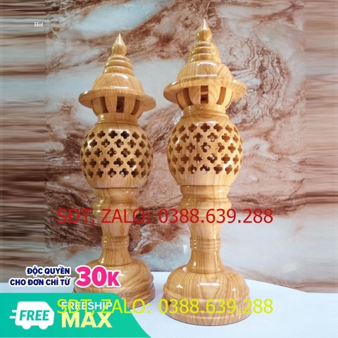 Đèn thờ tổ ong, Đôi đèn quả dứa gỗ xà cừ hàng xuất khẩu , đèn gỗ cao cấp