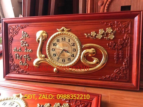 Tranh đồng hồ gỗ Hương đỏ chữ Lộc mạ vàng cao cấp (48 x 108 ) dày 3cm