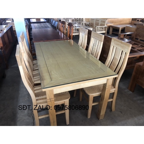 [Trả góp 0%] Bộ Bàn Ăn Gỗ Sồi Khuôn tranh 6 Ghế Màu Tự Nhiên , BỘ BÀN ĂN GỖ