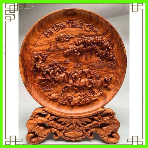 Tranh đĩa Mã Đáo Thành Công gỗ Hương nguyên khối