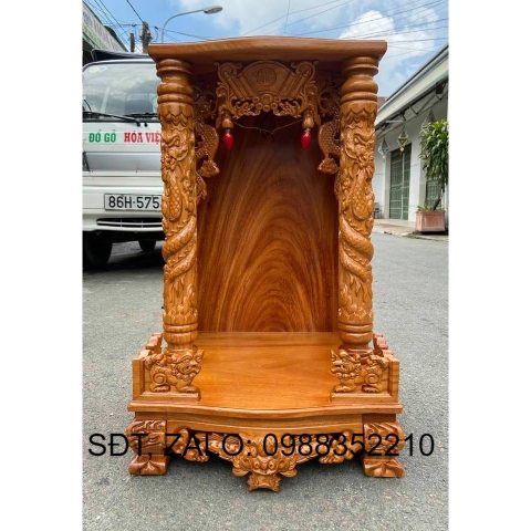 Bàn thờ thần tài ông địa gỗ gõ đỏ 48 x 81CM - Nội Thất Bình Long