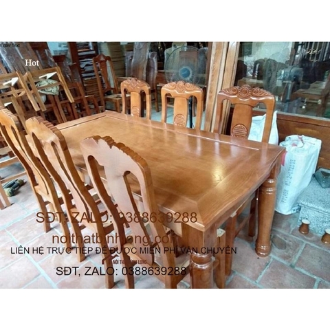 bộ bàn ghế ăn sồi Nga ghế hoa lá tây