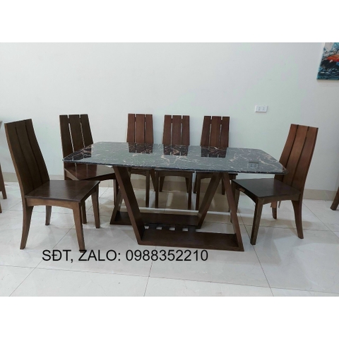 Bàn ăn 6 ghế gỗ sồi đen