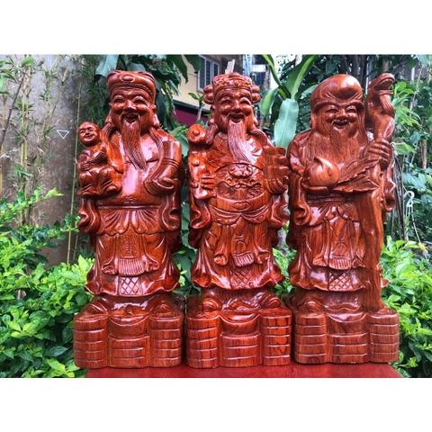 Bộ Tượng Tam Đa Gỗ Hương Cao 40 cm Phúc Lộc Thọ