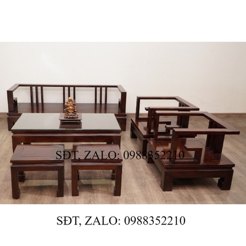 Bộ sofa gỗ sồi 6 món cho phòng khách thêm sang trọng