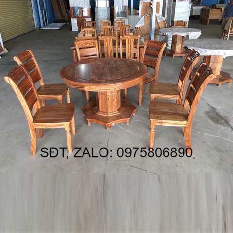 [Trả góp 0%] BỘ BÀN ĂN GỖ HƯƠNG XÁM 6 GHẾ , bàn ăn tròn gỗ , bộ bàn ăn