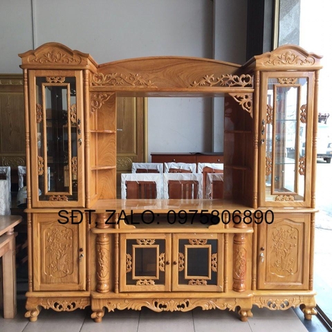 [Trả góp 0%] kệ ti vi kết hợp với tủ rượu gỗ gõ đỏ