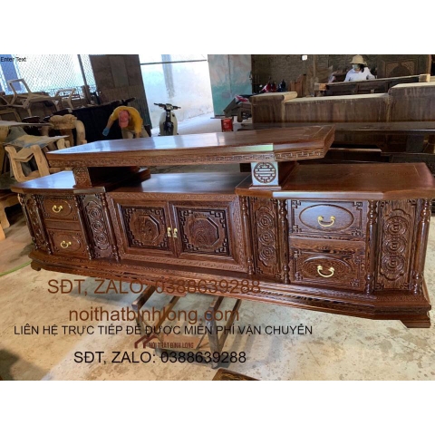 kệ tivi gỗ mun đuôi công kt 2m4