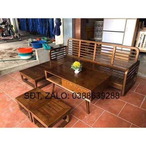 Bộ bàn ghế gỗ Sofa góc L gỗ sồi Nga BG196 giá thật