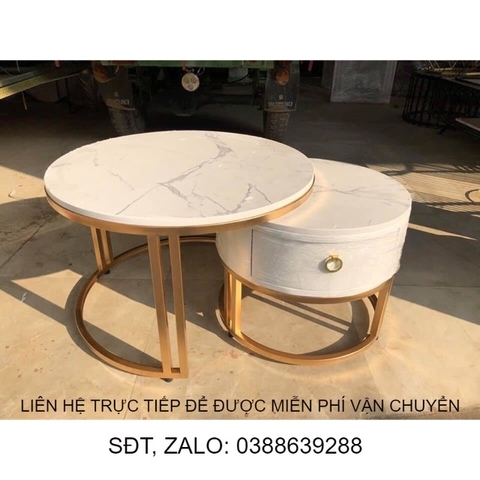 [FreeshipHN]Cặp bàn trà sofa mặt đá có ngăn kéo