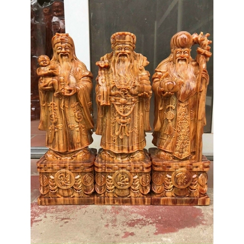 Bộ tượng tam đa phúc lộc thọ bằng gỗ huyết long