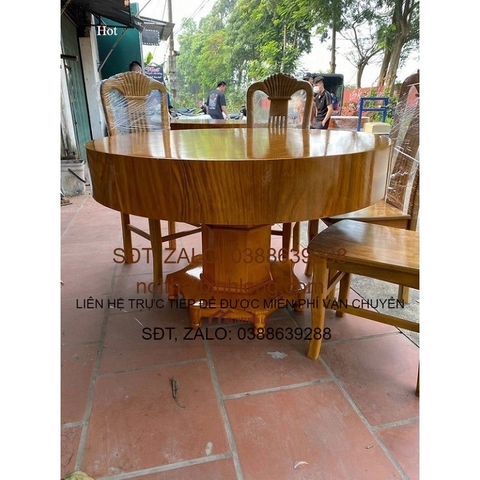 bộ bàn ghế ăn bàn tròn hộp vs 6 ghế gỗ hương nam phi