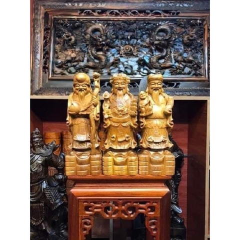 Tượng Tam Đa Phúc Lộc Thọ Gỗ Bánh Xanh Kt 40 13 5 11Cm Shop Đồ Gỗ Nhân Ái