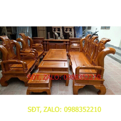 [Trả góp 0%] Bộ Tần Thủy Hoàng 6 món gõ đỏ cột 12, bộ bàn ghế gỗ phòng khách