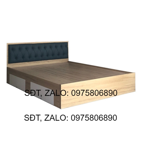 Giường Ngủ Gỗ MDF Phủ Melamine Bọc Nệm Xanh Đậm Có Ngăn Kéo Màu Vàng  Trắng HK 388