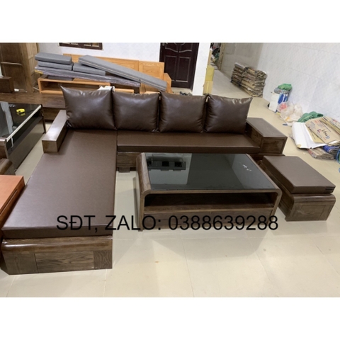 Bộ bàn ghế gỗ Sofa góc L chân bệt gỗ sồi Nga BG192 giá thật