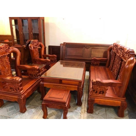 Bộ Nghê Đỉnh Tay 12 Gỗ Hương Đá Siêu Víp