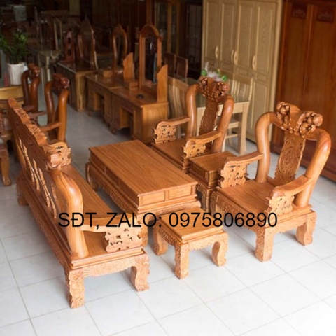 [Trả góp 0%] BÀN GHẾ GỖ GÕ ĐỎ TAY 12 CHẠM ĐÀO, bộ bàn ghế phòng khách