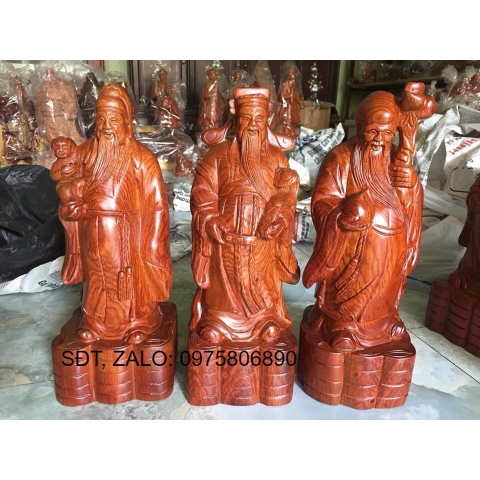 Tượng Tam Đa Gỗ Hương Cao 40 x Rộng 13 Sâu 12 Bộ Tượng Phúc Lộc Thọ