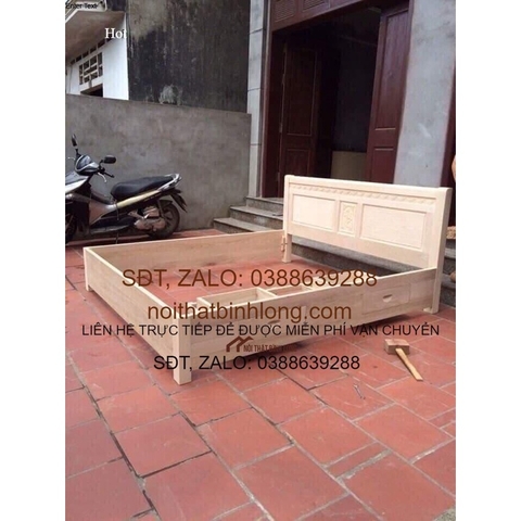 giường ngủ 2 ngăn kéo gỗ sồi nga 1m8 x 2m