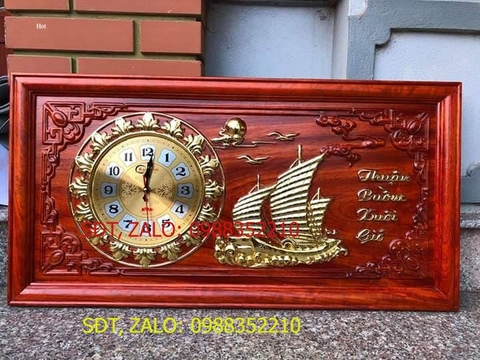 Tranh đồng hồ gỗ Hương đỏ Thuận buồm xuôi gió (41cm x81cm x 3cm)