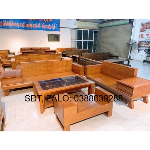 Bộ bàn ghế phòng khách Sofa góc L 2 văng gỗ Hương Xám giá thật