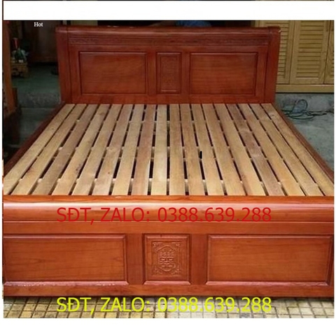 [Trả góp 0%] Giưởng ngủ gỗ xoan đào lào 1m6 kiểu hoa sen
