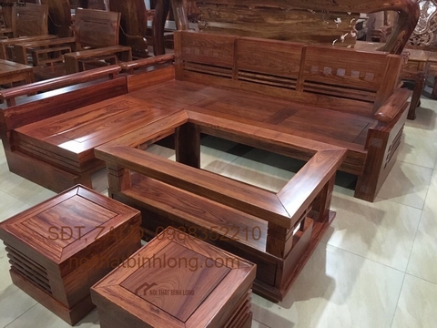 sofa gỗ góc hiện đại màu óc chó