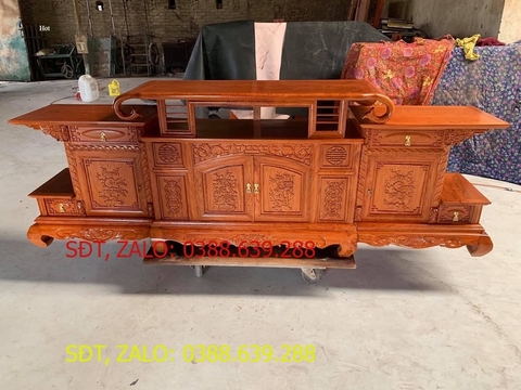 kệ tivi sừng trâu gỗ gõ đỏ 2m4