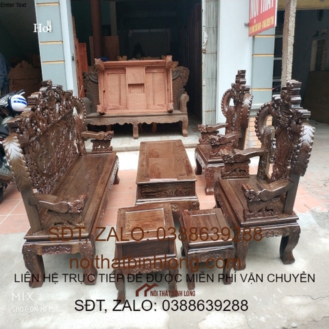 Bộ Bàn Ghế Rồng Khuỳnh Nghê Đỉnh Gỗ Mun Đuôi Công
