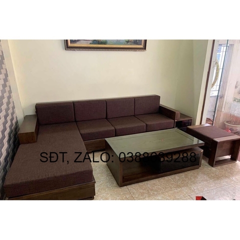 Bộ bàn ghế phòng khách Sofa góc L gỗ sồi Nga giá thật