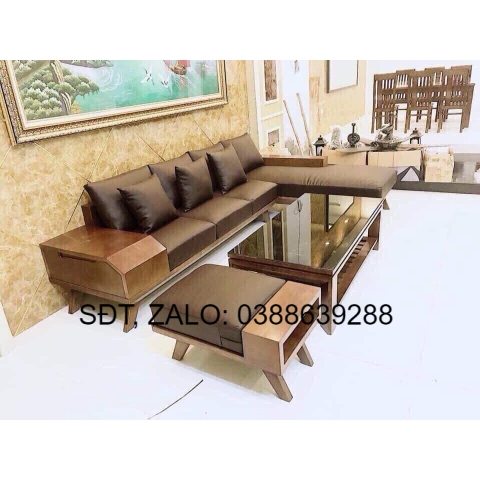 Bàn ghế Sofa góc L chân chéo sồi Nga BG077 giá thật