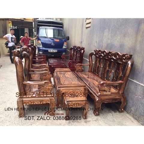 Bàn ghế phòng khách đẹp gỗ Tràm tay 10 giá rẻ