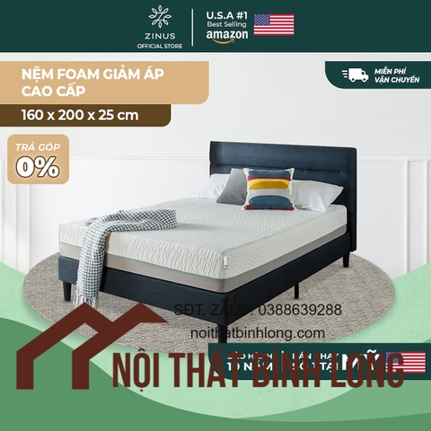 Nệm foam cuộn hút chân không giảm áp cao cấp Zinus - 10in Pressure Relief Foam Matress