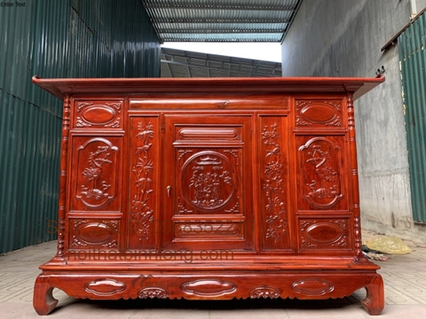 Tủ thờ gỗ nhãn trạm tam đa màu cánh gián