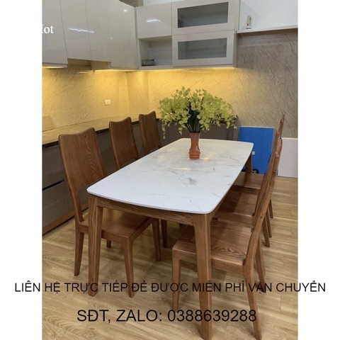 bàn ghế ăn chân chéo mặt đá gỗ sồi nga cho phòng bếp mọi nhà