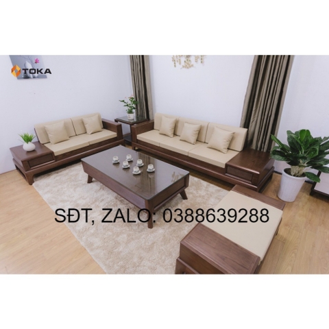 Bàn ghế Sofa góc chữ L 2 văng gỗ sồi Nga BG209 giá thật