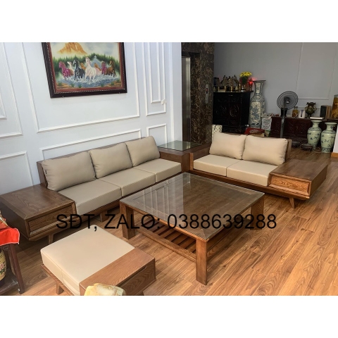 Bàn ghế Sofa góc L 2 văng gỗ sồi Nga BG197 giá thật