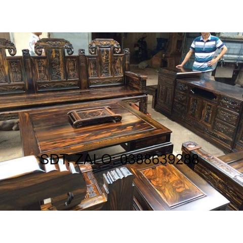 Bộ bàn ghế phòng khách âu á hộp trương voi gỗ sôi my 2m2 giá thật
